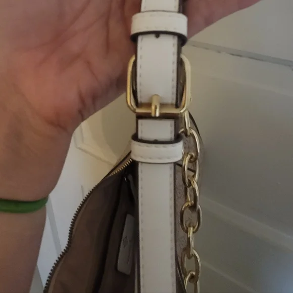 Nanette Lepore Monogram Shoulder Bag – Tan/Beige with Gold Chain Detail - Picture 14 of 16